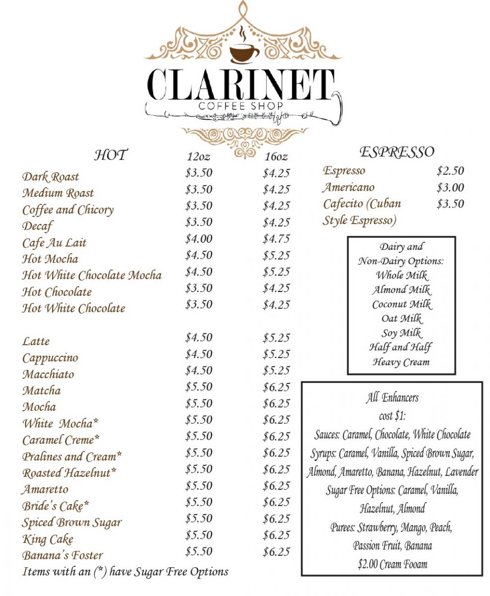 Coffee Shop Menu Bistreaux