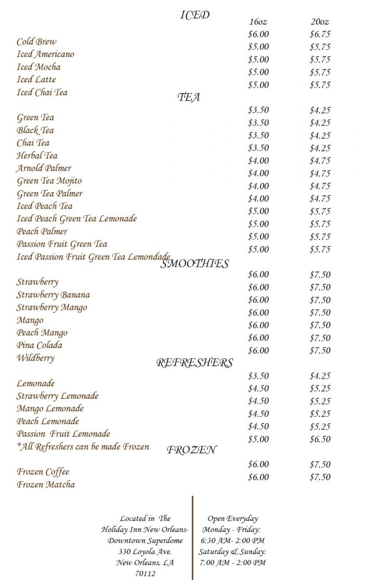 Coffee Shop Menu Bistreaux